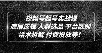 底层逻辑《视频号起号实战课》话术拆解，付费投放网赚课程-副业赚钱-互联网创业-手机赚钱-挂机躺赚-宅商社副业--精品课程-知识付费-源码分享宅商社副业