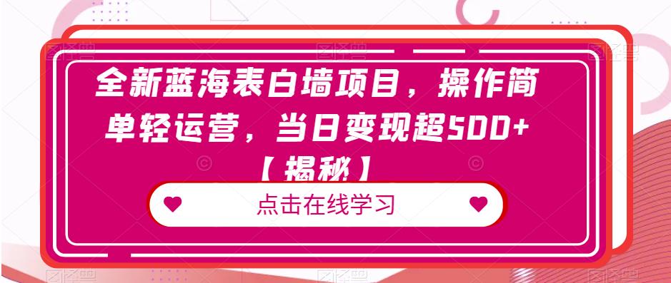 全新蓝海表白墙项目，操作简单轻运营，当日变现超500+[揭秘]网赚课程-副业赚钱-互联网创业-手机赚钱-挂机躺赚-宅商社副业--精品课程-知识付费-源码分享宅商社副业