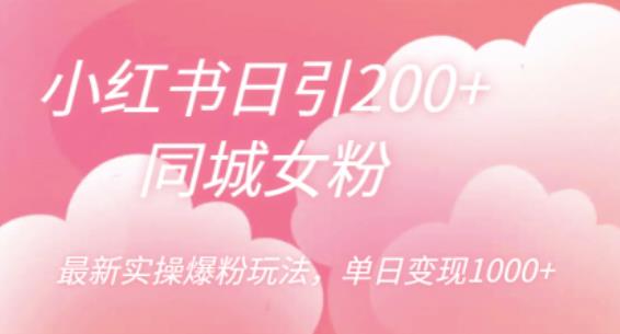 小红书日引200+同城女粉，最新实操爆粉玩法，单日变现1000+[揭秘]网赚课程-副业赚钱-互联网创业-手机赚钱-挂机躺赚-宅商社副业--精品课程-知识付费-源码分享宅商社副业