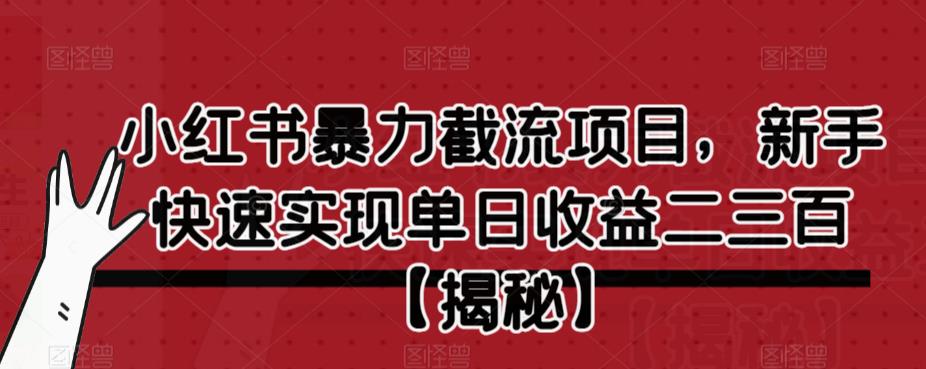 小红书暴力截流项目，新手快速实现单日收益二三百【揭秘】网赚课程-副业赚钱-互联网创业-手机赚钱-挂机躺赚-宅商社副业--精品课程-知识付费-源码分享宅商社副业