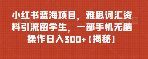 小红书蓝海项目，雅思词汇资料引流留学生，一部手机无脑操作日入300+[揭秘]网赚课程-副业赚钱-互联网创业-手机赚钱-挂机躺赚-宅商社副业--精品课程-知识付费-源码分享宅商社副业