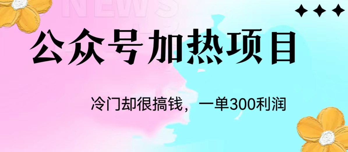 冷门公众号加热项目，每天1-2小时，一单100-300+网赚课程-副业赚钱-互联网创业-手机赚钱-挂机躺赚-宅商社副业--精品课程-知识付费-源码分享宅商社副业