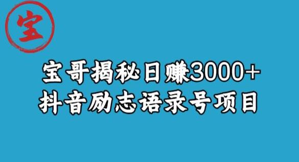 宝哥揭秘日赚3000+抖音励志语录号短视频变现项目网赚课程-副业赚钱-互联网创业-手机赚钱-挂机躺赚-宅商社副业--精品课程-知识付费-源码分享宅商社副业