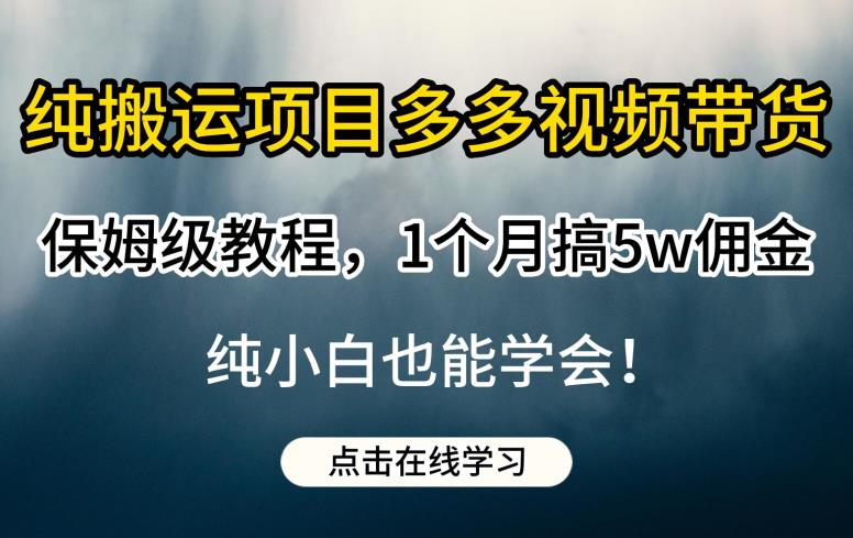 纯搬运项目多多视频带货保姆级教程，1个月搞5w佣金，纯小白也能学会[揭
秘]网赚课程-副业赚钱-互联网创业-手机赚钱-挂机躺赚-宅商社副业--精品课程-知识付费-源码分享宅商社副业