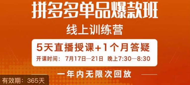 钟辰·拼多多单品爆款班，一个拼多多超级爆款养一个团队网赚课程-副业赚钱-互联网创业-手机赚钱-挂机躺赚-宅商社副业--精品课程-知识付费-源码分享宅商社副业